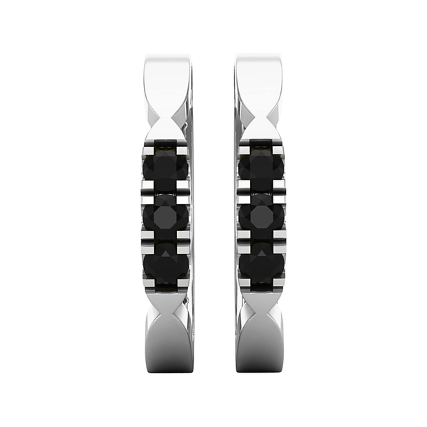 0.60 Carat (ctw) Round Black Diamond Ladies 3 Stone Hoop Earrings 1/2 CT 10K White Gold