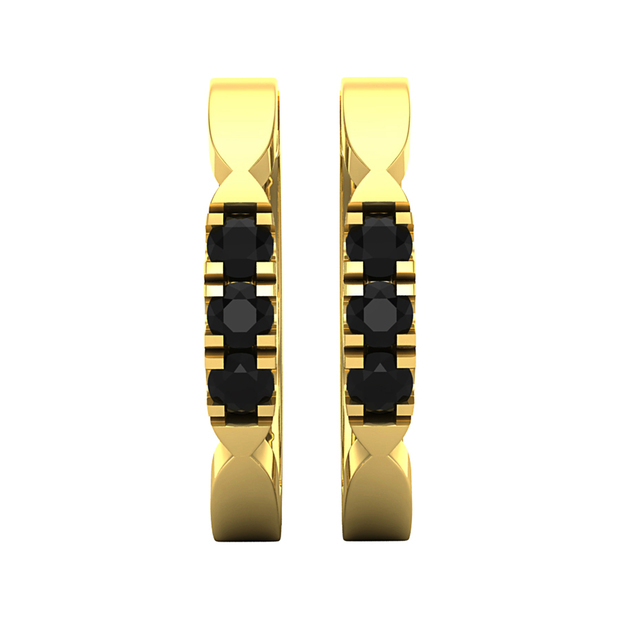 0.60 Carat (ctw) Round Black Diamond Ladies 3 Stone Hoop Earrings 1/2 CT 14K Yellow Gold