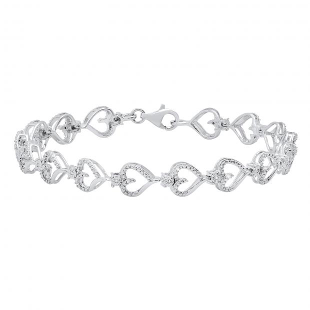 0.13 Carat (ctw) Round Diamond Journey of Heart Tennis Link Bracelet for Ladies | 925 Sterling Silver