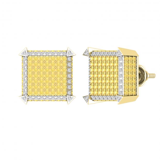 1.35 Carat (ctw) Round Yellow & White Diamond Mens Hip Hop Dice Stud Earrings 10K Yellow Gold