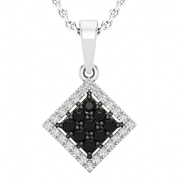 0.35 Carat (ctw) Round Black & White Diamond Dangling Square Frame Pendant with 18 Inch Silver Chain for Women in 925 Sterling Silver