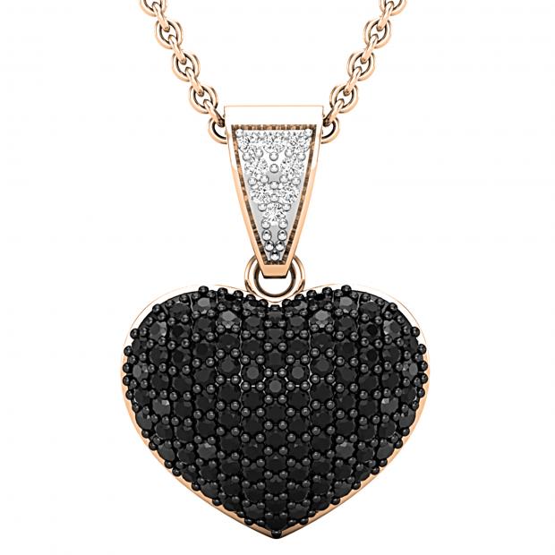 0.75 Carat Round Black & White Diamond Heart Shaped Dangling Ladies Pendant 3/4 CT 10K Rose Gold