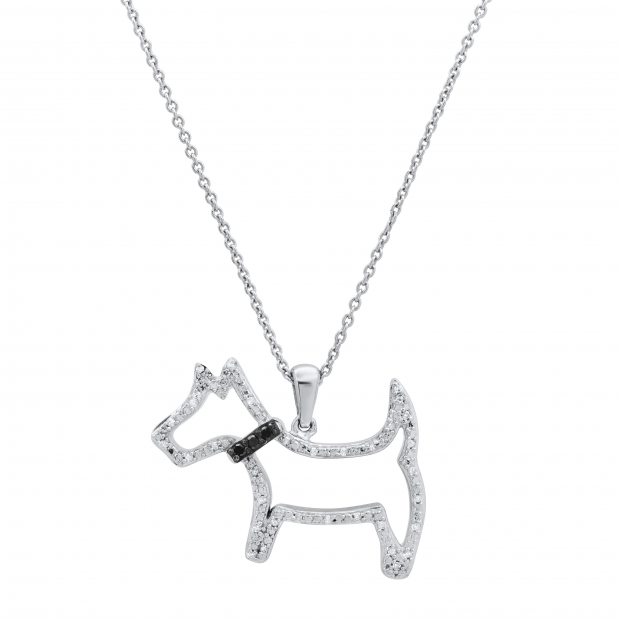 Diamond Accent Dog Pendant with Inset Black Diamonds Collar Necklace for Her, 925 Sterling Silver