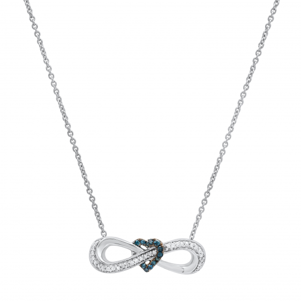 0.18 Carat (ctw) Round Blue & White Diamond Infinity Heart Interlocked Pendant, 925 Sterling Silver