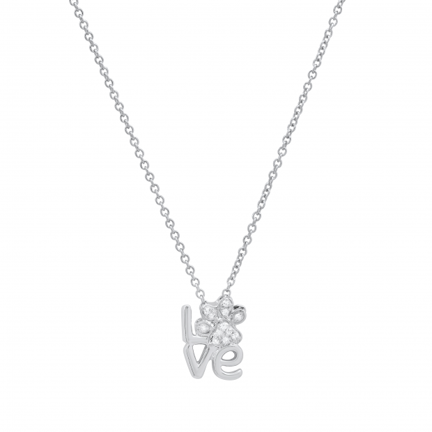 Round White Diamond Love Paw Print Shape Pendant for Women in 925 Sterling Silver
