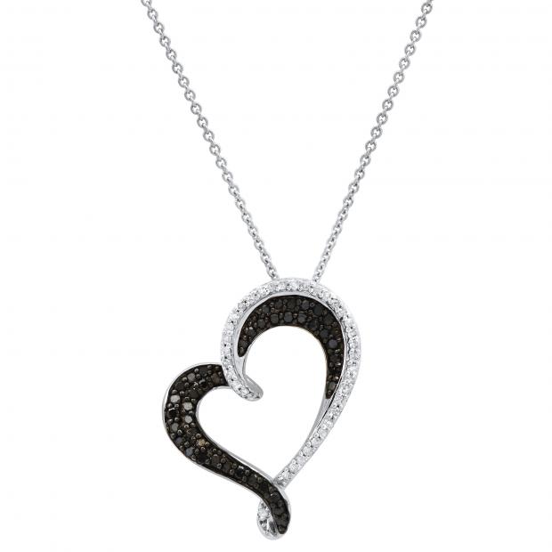 0.50 Carat (ctw) Round Black & White Diamond Heart Shaped Ladies Pendant 1/2 CT 925 Sterling Silver