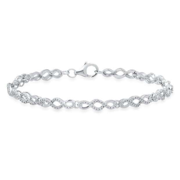 Ladies Swirl Infinity Bracelet with Round White Diamond Accents 925 Sterling Silver