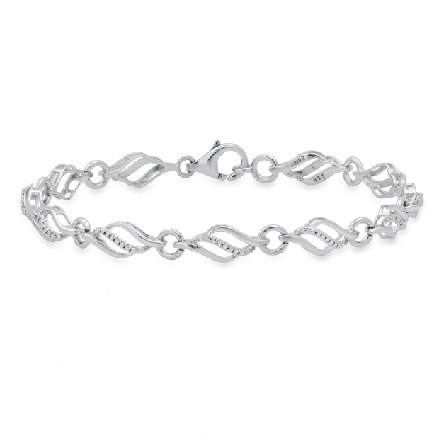 Ladies Swirl Waves Beaded Infinity Style Bracelet 925 Sterling Silver