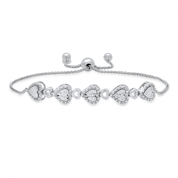 0.25 Carat (ctw) Round Diamond Heart Shaped Illusion Set Bolo Bracelet 1/4 CT 925 Sterling Silver