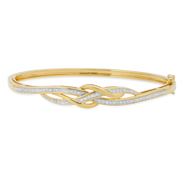 Swirl Knot Infinity Bangle Bracelet with Diamond Accents Yellow Gold Plated 925 Sterling Silver