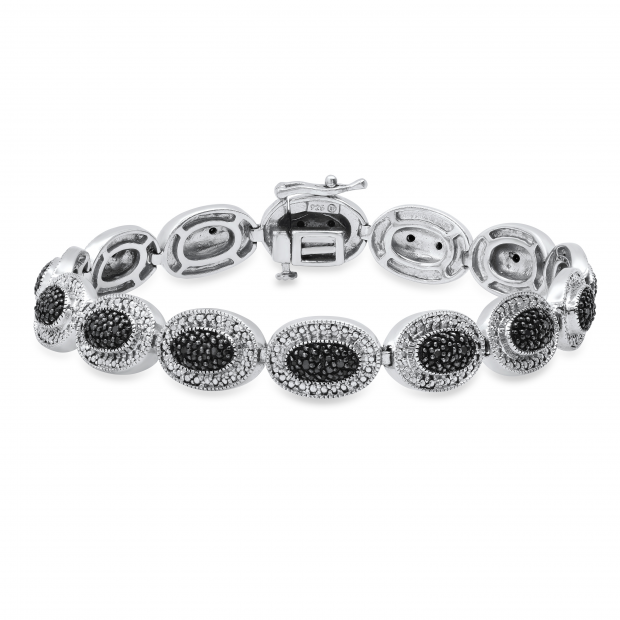 0.20 Carat (ctw) Black Diamond Cluster Style Oval Shape Tennis Bracelet 1/5 CT 925 Sterling Silver