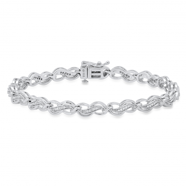 0.25 Carat (ctw) White Diamond Swirl Style Infinity Tennis Bracelet 1/4 CT 925 Sterling Silver