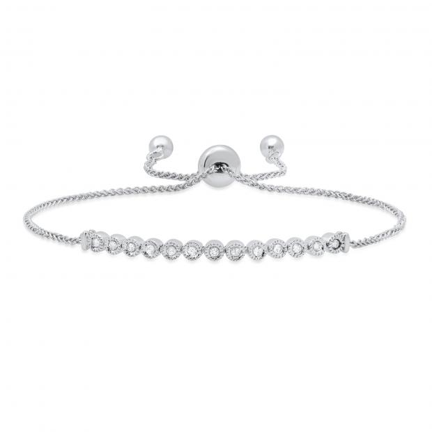 0.15 Carat (ctw) White Diamond Illusion Set Dainty Adjustable Bolo Bracelet 925 Sterling Silver