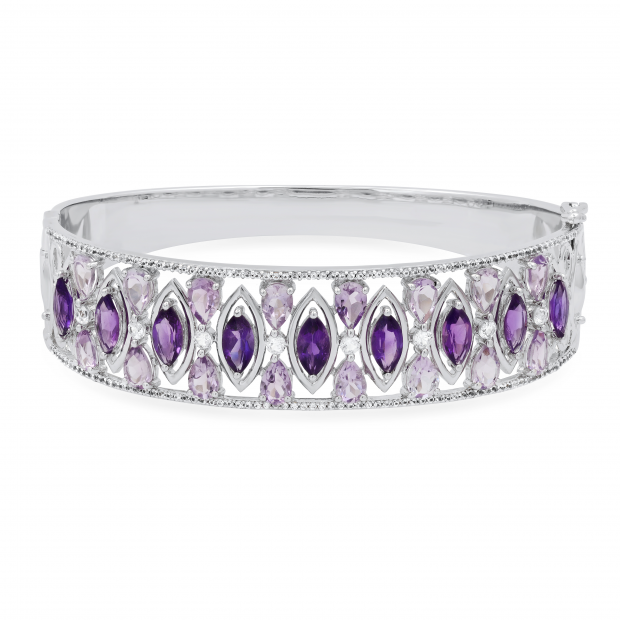 Marquise & Pear Amethyst with Round White Sapphire Ladies Bangle Bracelet 925 Sterling Silver