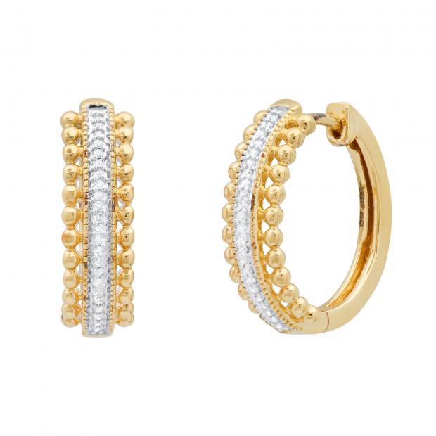 0.11 Carat (ctw) Round White Diamond Ladies Beaded Style Huggies Hoop Earrings 925 Sterling Silver