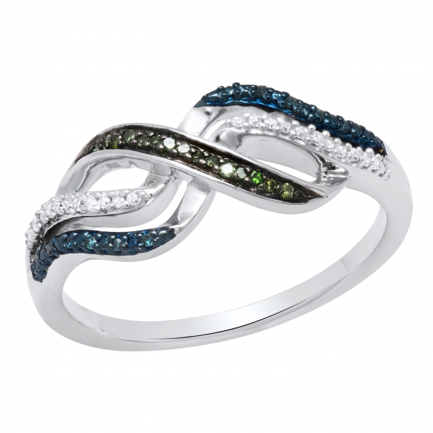 0.11 Carat (ctw) Blue Green & White Diamond Infinity Twisted Engagement Ring 925 Sterling Silver