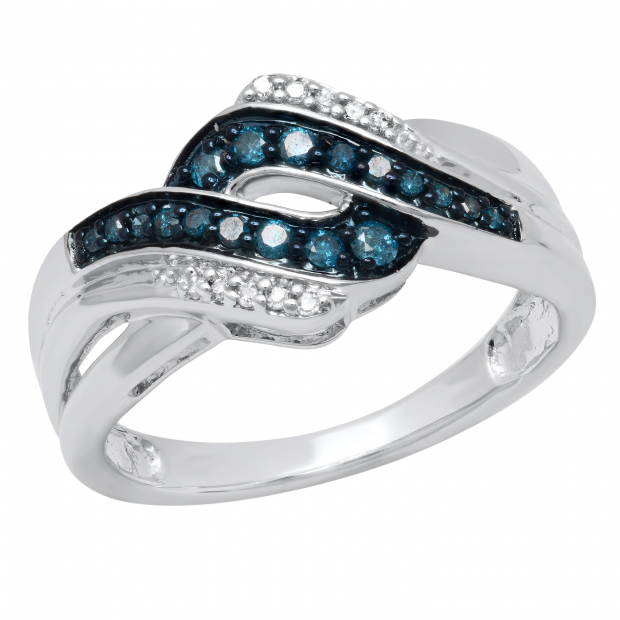 0.35 Carat (ctw) Round Blue & White Diamond Split Shank Double Twisted Engagement Ring for Women in 925 Sterling Silver
