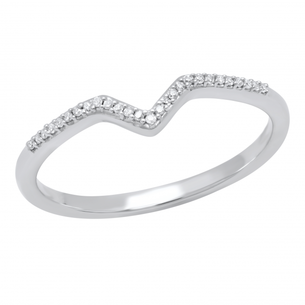 0.06 Carat (ctw) Round White Diamond Chevron Band V Shaped Ladies Wedding Ring Sterling Silver