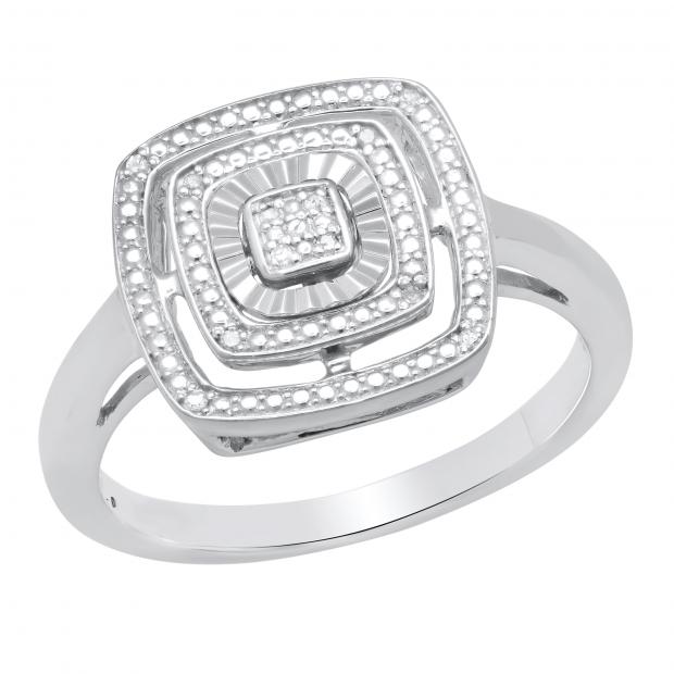 Round Diamond Accents Illusion Set Square Shaped Art Deco Wedding Ring For Ladies Sterling Silver