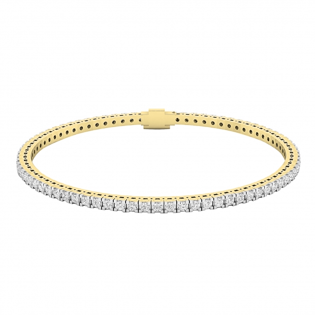 2.00 Cttw Single Line Sparkly Round White Diamond Womens Square Prong Set Classic Tennis Bracelet in 18K Solid Yellow Gold