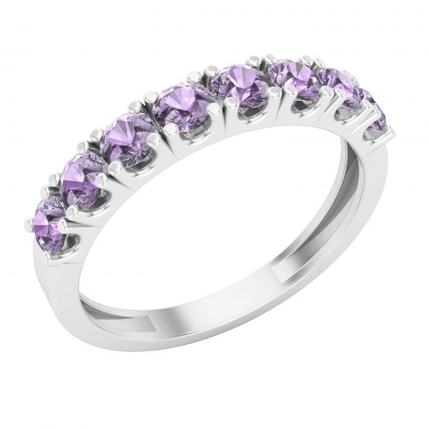 3 mm Round Amethyst Ladies Half Way Around Anniversary Classic Wedding Band 925 Sterling Silver
