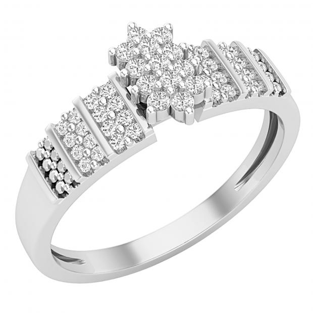 0.25 Carat (ctw) Round White Diamond Bridal Marquise Cluster Engagement Ring 1/4 CT Sterling Silver