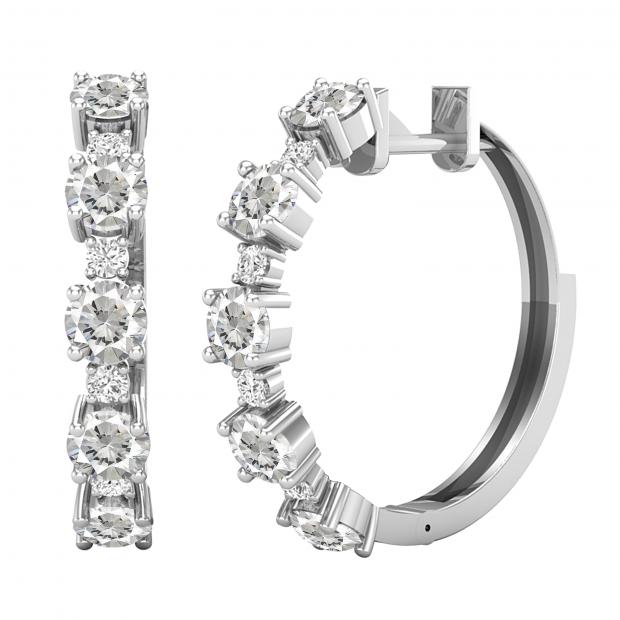 2.85 Carat (ctw) Stunning Round White Diamond Huggies Hoop Earnings | 14K White Gold