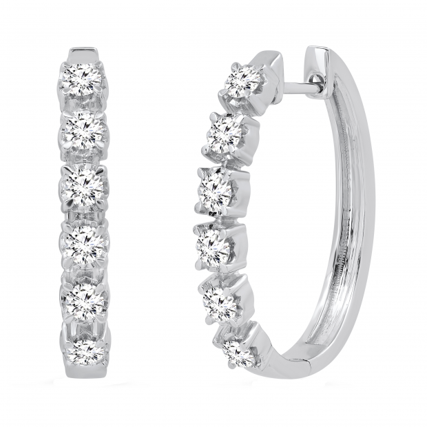 1.00 Carat (ctw) Round White Diamond Huggies & Hoop Illusion Ladies Earrings  10K White Gold