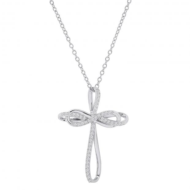 0.25 Carat (ctw) Artistic Round White Diamond Ladies Infinity Cross Pendant 1/4 CT | 18K White Gold
