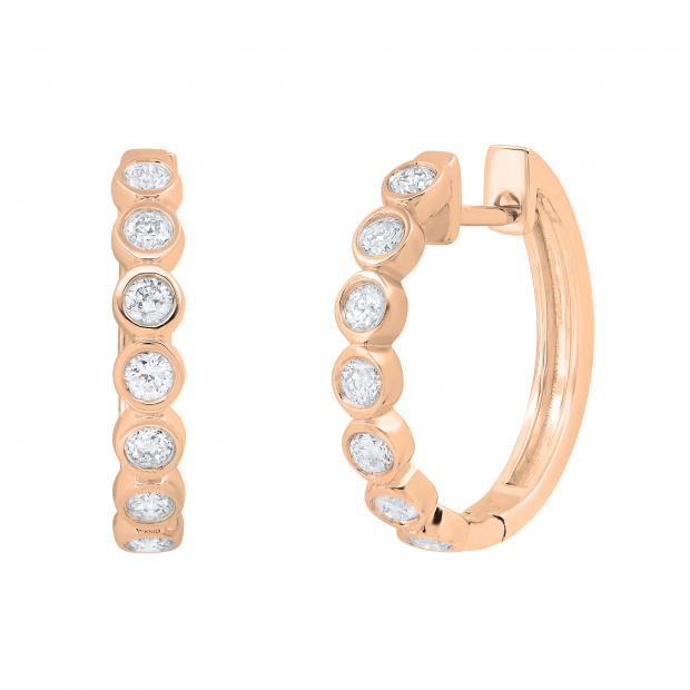0.5 Carat (ctw) Round Diamond Impressive Ladies Huggies Hoop Earrings 1/2 CT 14K Rose Gold