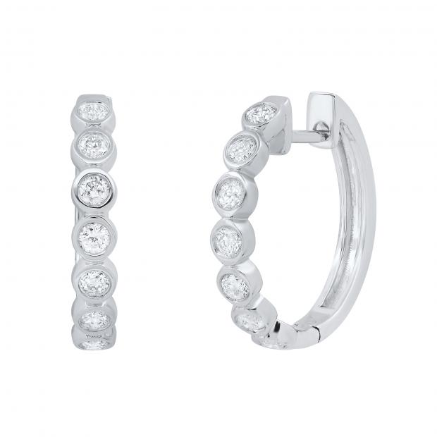 0.5 Carat (ctw) Round Diamond Impressive Ladies Huggies Hoop Earrings 1/2 CT 14K White Gold