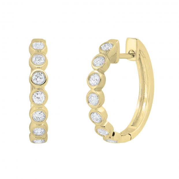 0.5 Carat (ctw) Round Diamond Impressive Ladies Huggies Hoop Earrings 1/2 CT 14K Yellow Gold