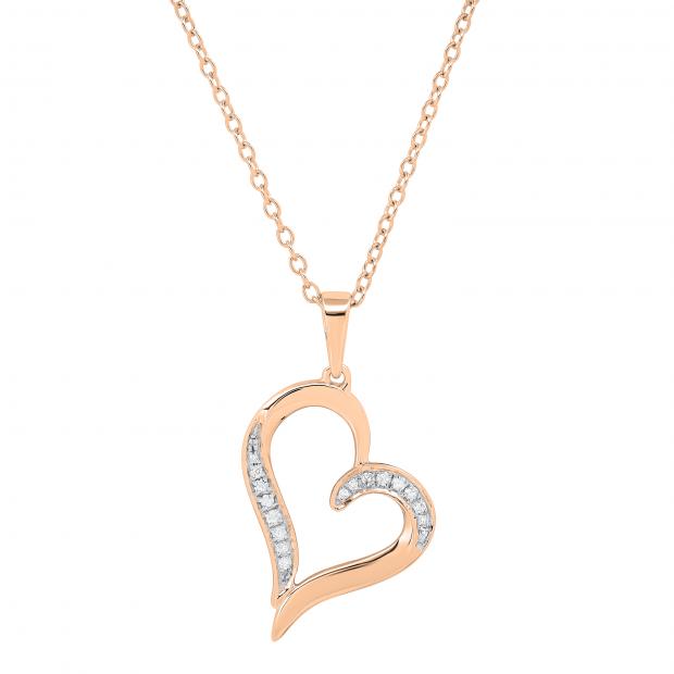 0.10 Carat (ctw) Round White Diamond Ladies Trendy Heart Shaped Pendant 10 CT | 18K Rose Gold