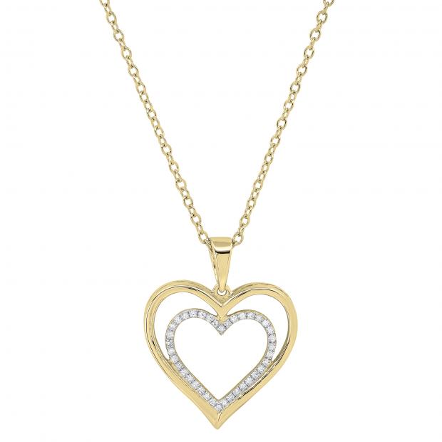 0.10 Carat (ctw) White Diamond Ladies Trendy Double Heart Shaped Pendant 10 CT | 10K Yellow Gold