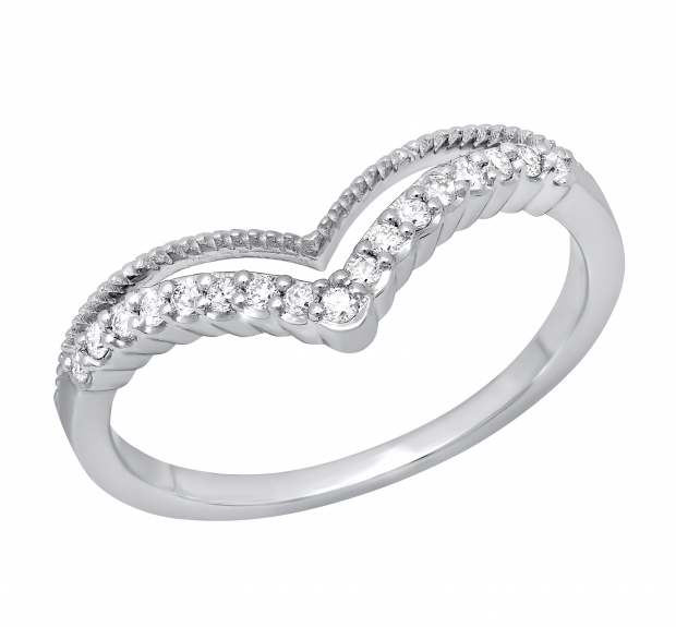 0.15 Carat (ctw) Stylish V Shaped White Diamond Ladies Marvellous Wedding Ring 10K White Gold
