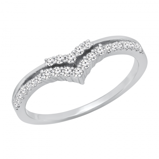 0.25 Carat (ctw) Stylish Two Layers V Shaped White Diamond Ladies Wedding Ring 1/4 CT 10K Gold