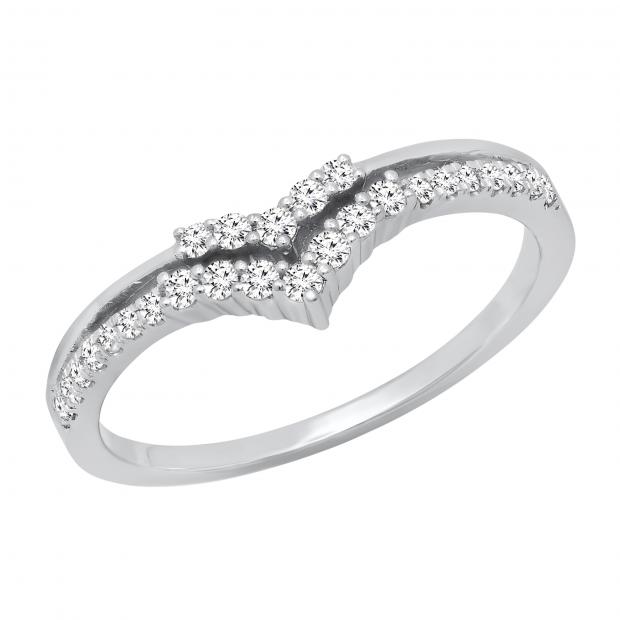 0.25 Carat (ctw) Stylish Two Layers V Shaped White Diamond Ladies Wedding Ring 1/4 CT 925 Sterling Silver