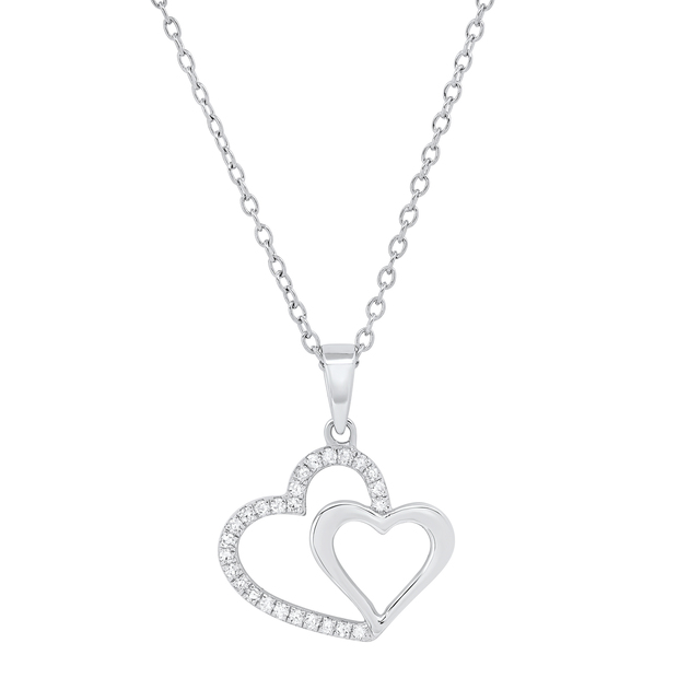0.15 Carat (ctw) White Diamond Ladies Trendy Double Heart Shaped Pendant | 925 Sterling Silver