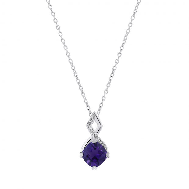 6 MM Cushion Cut Amethyst & White Diamond Ladies Stunning Pendant | 925 Sterling Silver