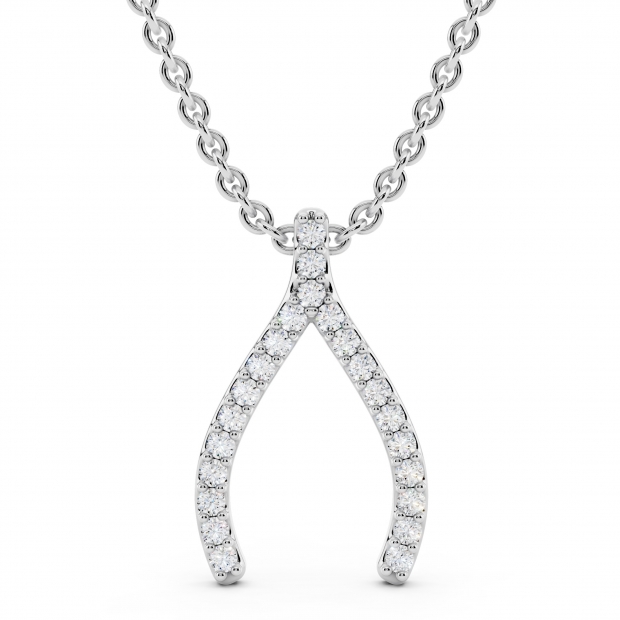 0.10 Carat (ctw) Round Diamond Ladies Tiny Dainty Wishbone Pendant 1/10 CT 925 Sterling Silver
