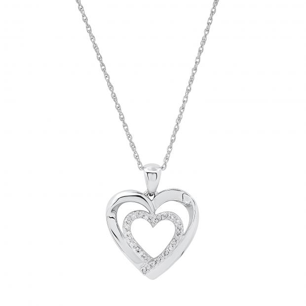 0.10 Carat (ctw) Round White Diamond Ladies Heart Love Adorable Pendant 1/10 CT 925 Sterling Silver