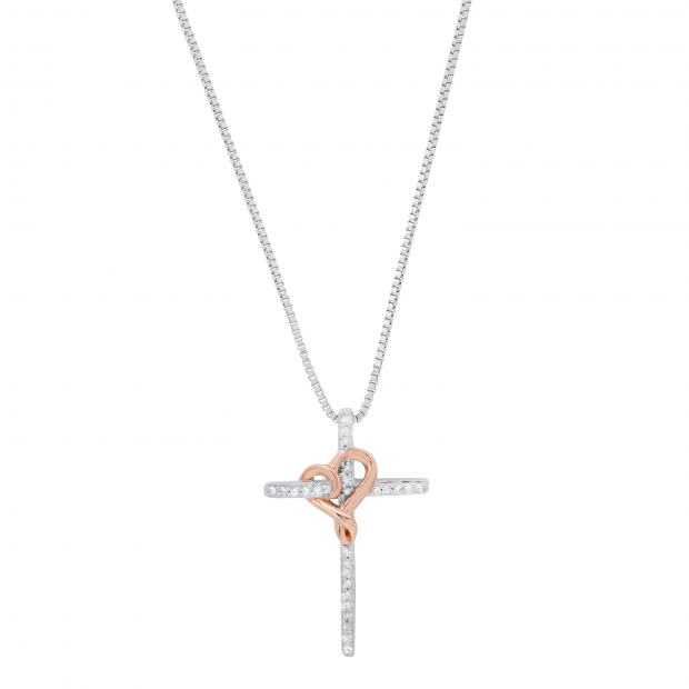 0.11 Carat (ctw) Round Diamond Pendant for Her White & Rose Gold Plated Two Tone Sterling Silver