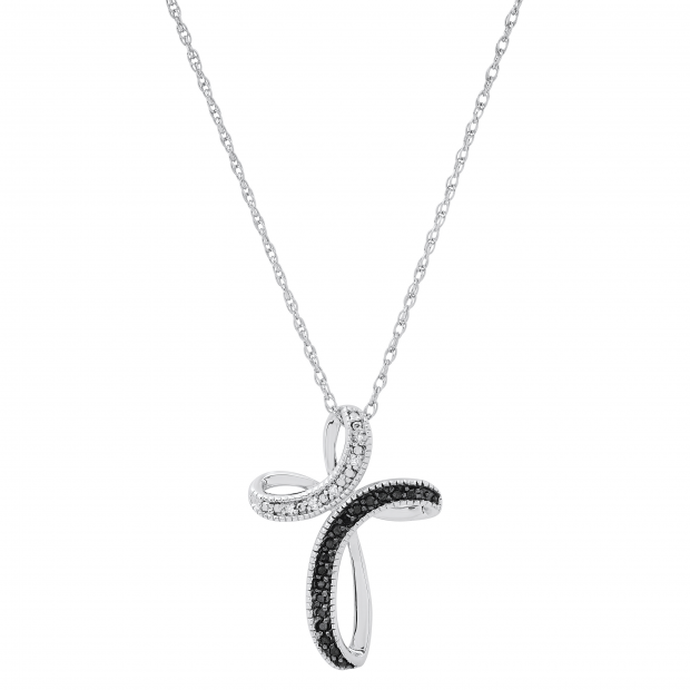 Ladies Infinity Cross Religious Pendant for Her with Round Diamond Accents, 925 Sterling Silver