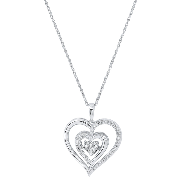 0.13 Carat (ctw) Round White Diamond Love Tilted Layered Heart Pendant for Her 925 Sterling Silver