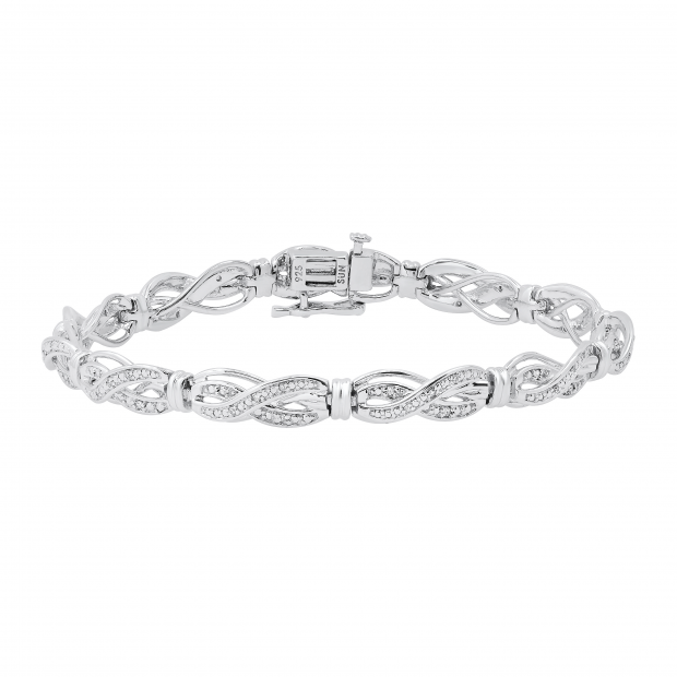 Ladies Swirl Infinity Beaded Style Link Bracelet with Round Diamond Accents | 925 Sterling Silver