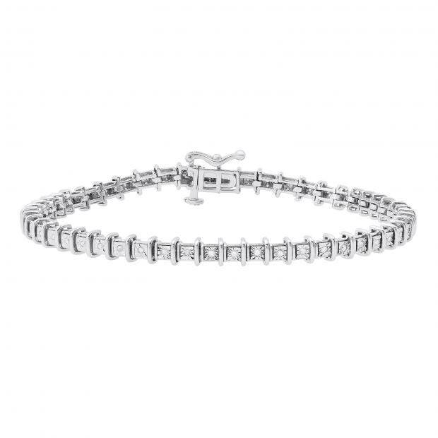 0.25 Carat (ctw) Round White Diamond Square Illusion Set Bracelet 1/4 CT | 925 Sterling Silver