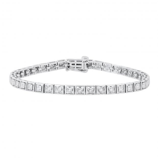 0.25 Carat (ctw) Round White Diamond Modern Square Tennis Bracelet 1/4 CT | 925 Sterling Silver