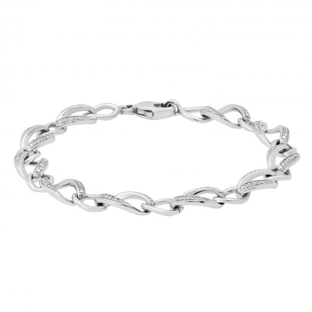 Large Curb Interlocking Link Bracelet for Her with Round White Diamond Accents | 925 Sterling Silver