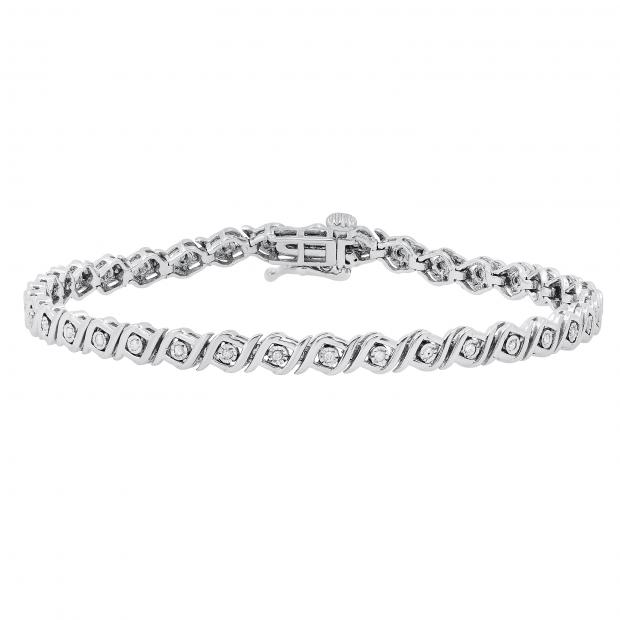 0.25 Carat (ctw) Round White Diamond Twisted Style Tennis Bracelet 1/4 CT | 925 Sterling Silver