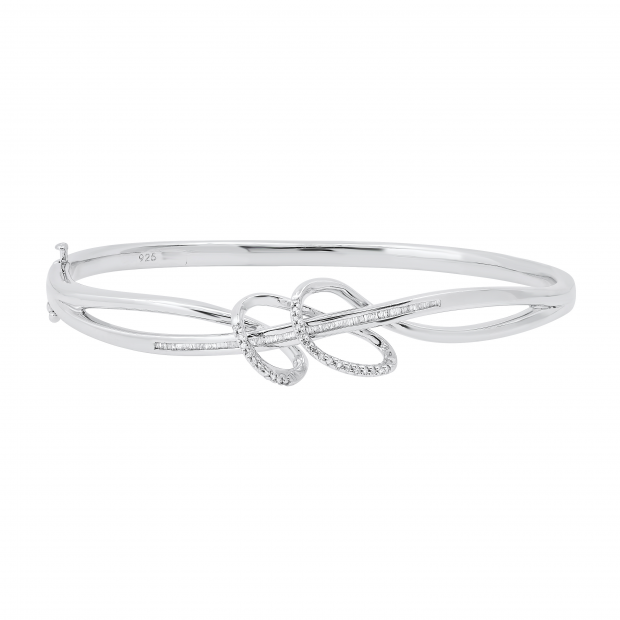 0.35 Carat (ctw) Round & Baguette White Diamond Bypass Bangle Bracelet 1/3 CT | 925 Sterling Silver